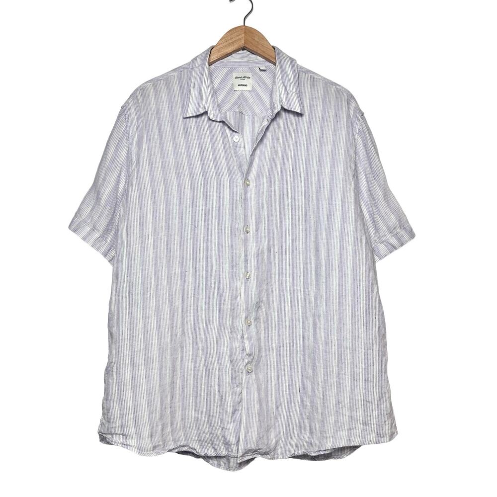 Murano Baird McNutt | Men | Stripe Lavender 100% Linen Button Up Shirt | XL